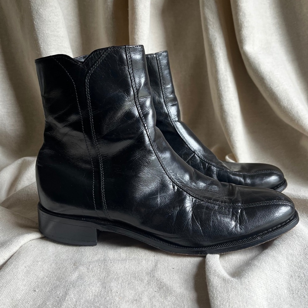 Vintage Square Toe Leather Side Zip Ankle Boots 90s Minimalist 9.5 Florsheim
